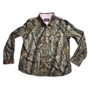 Women's Outfitters Ridge Camo Camouflage Button Down Blouse Shirt Large 12-14